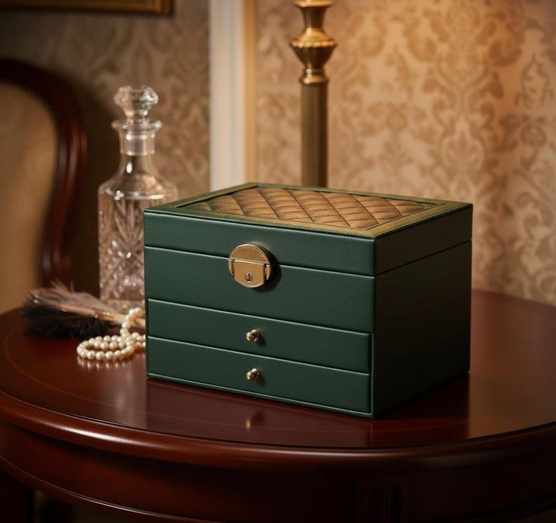 Multi-Layer Jewelry Box with Lock – PU Leather Organizer