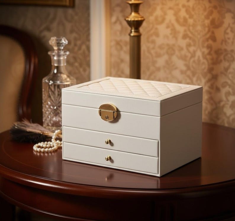 Multi-Layer Jewelry Box with Lock – PU Leather Organizer
