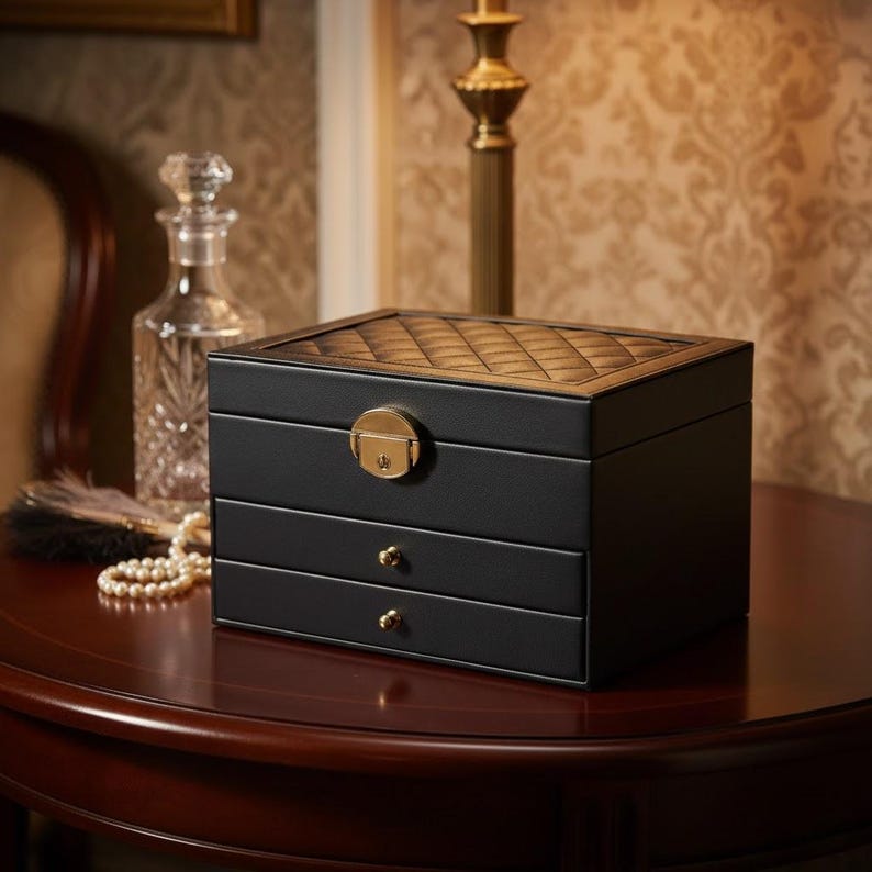 Multi-Layer Jewelry Box with Lock – PU Leather Organizer