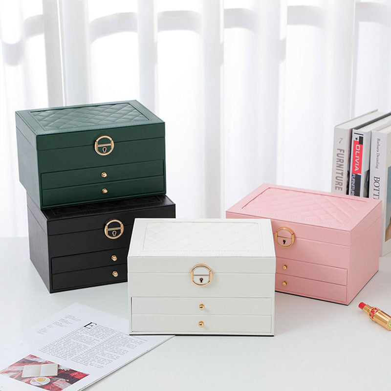 Multi-Layer Jewelry Box with Lock – PU Leather Organizer