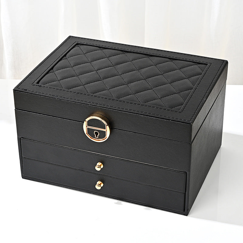 Multi-Layer Jewelry Box with Lock – PU Leather Organizer