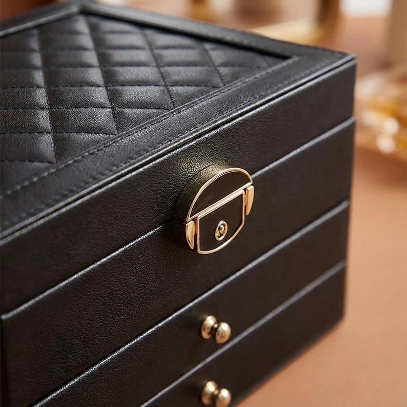 Multi-Layer Jewelry Box with Lock – PU Leather Organizer