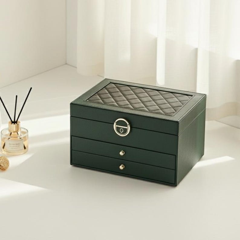 Multi-Layer Jewelry Box with Lock – PU Leather Organizer