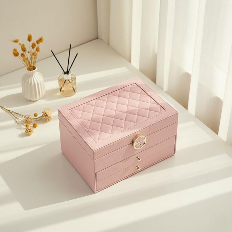 Multi-Layer Jewelry Box with Lock – PU Leather Organizer