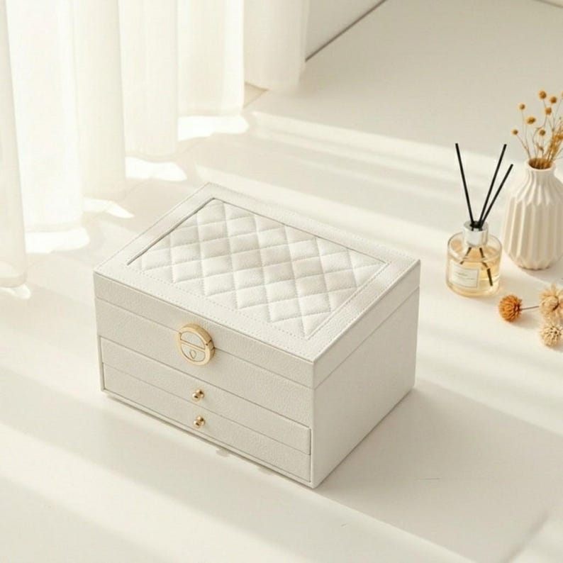 Multi-Layer Jewelry Box with Lock – PU Leather Organizer