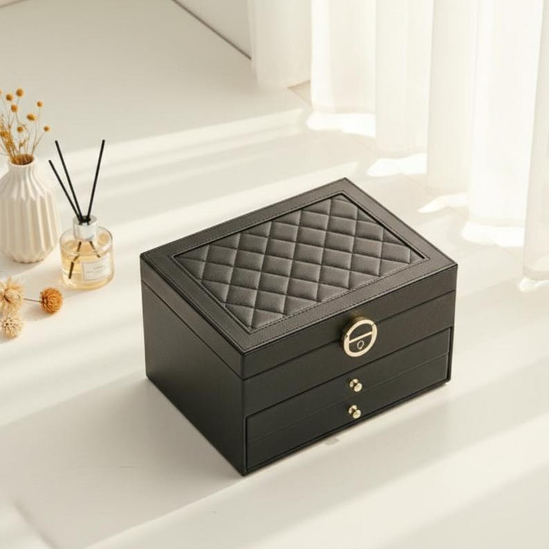 Multi-Layer Jewelry Box with Lock – PU Leather Organizer