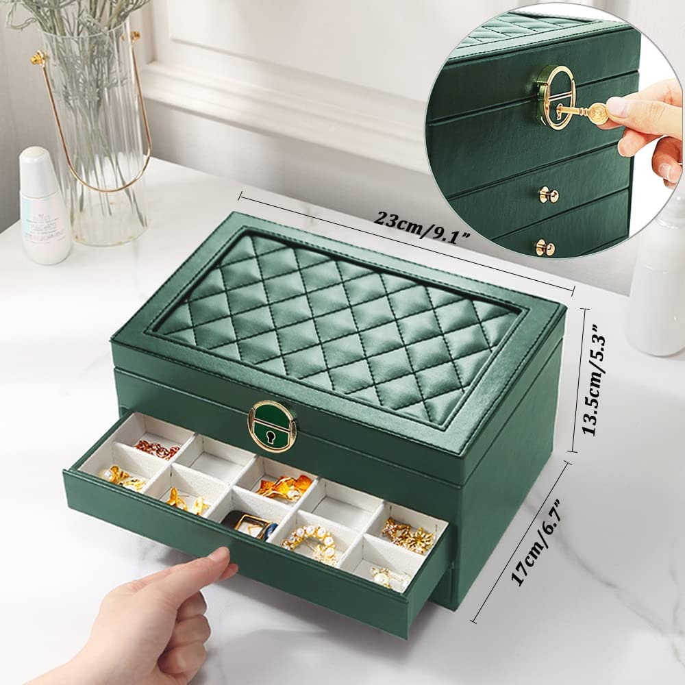 Multi-Layer Jewelry Box with Lock – PU Leather Organizer