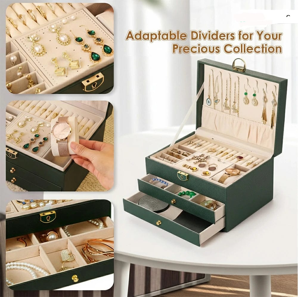 Multi-Layer Jewelry Box with Lock – PU Leather Organizer