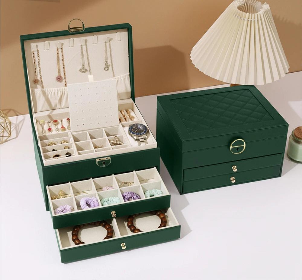 Multi-Layer Jewelry Box with Lock – PU Leather Organizer