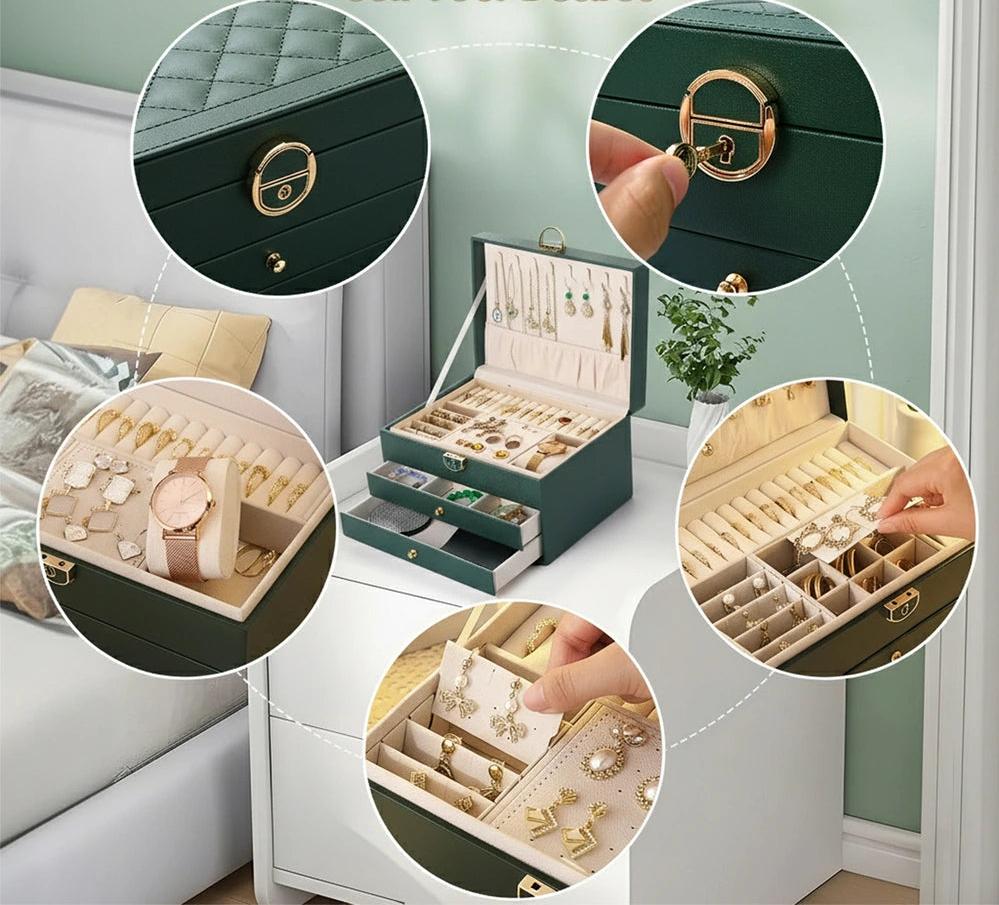Multi-Layer Jewelry Box with Lock – PU Leather Organizer