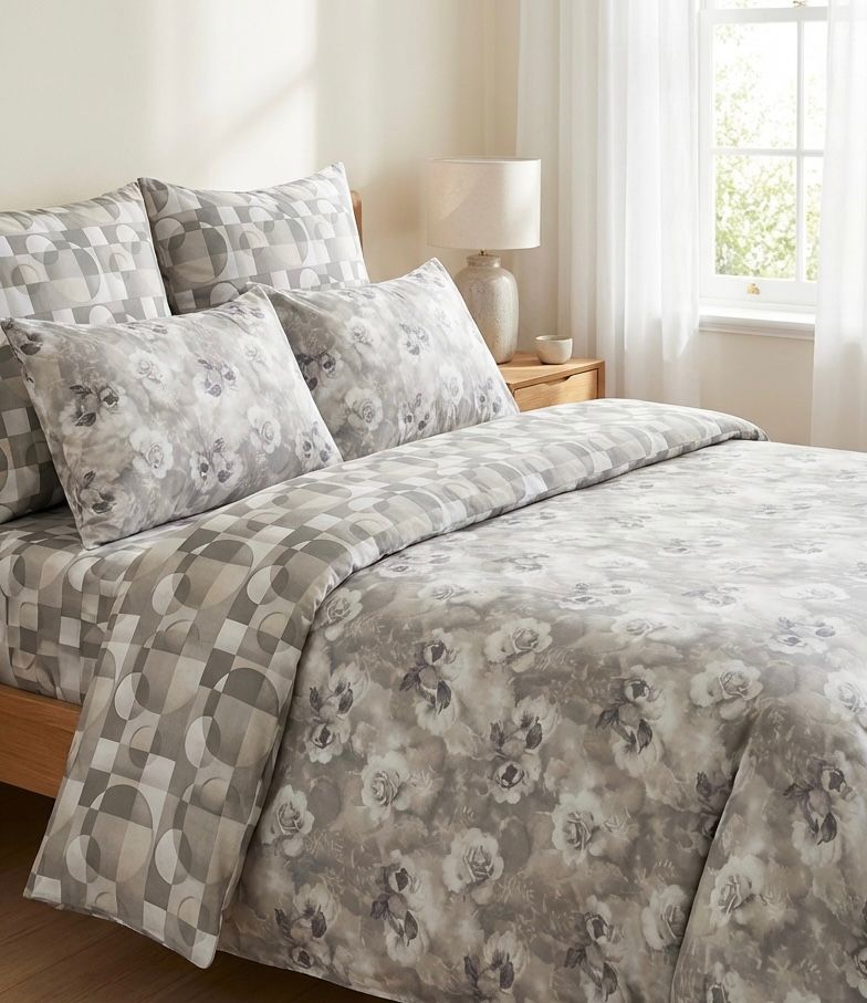 7 PC Floral & Geometric Reversible Bedding Set