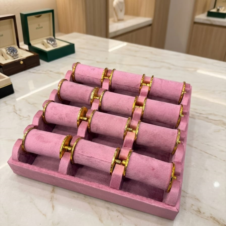 Velvet Bangle Organizer Tray with Gold Accents