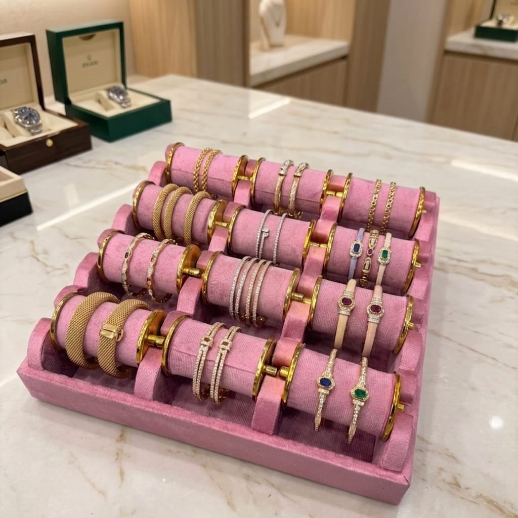 Velvet Bangle Organizer Tray with Gold Accents