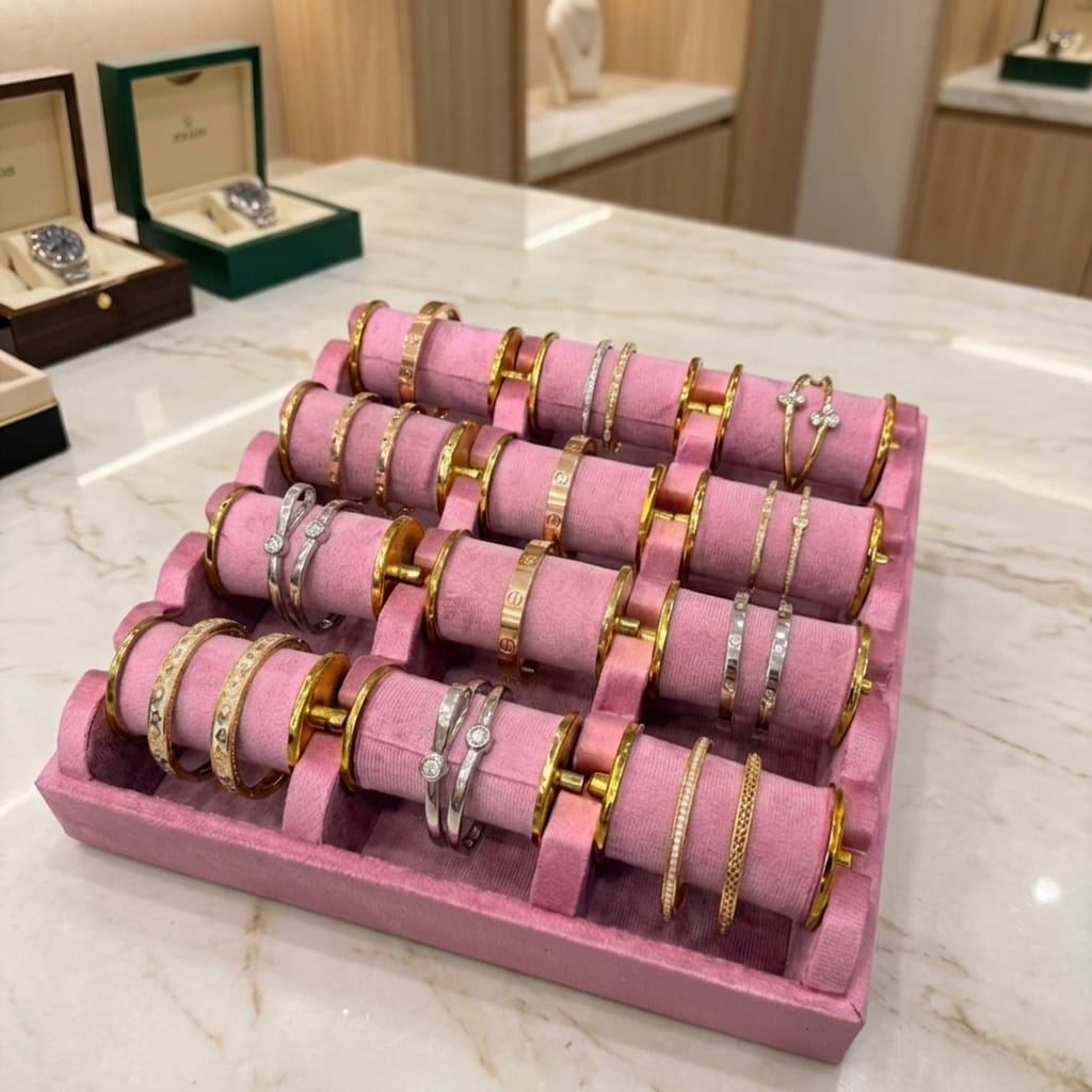 Velvet Bangle Organizer Tray with Gold Accents
