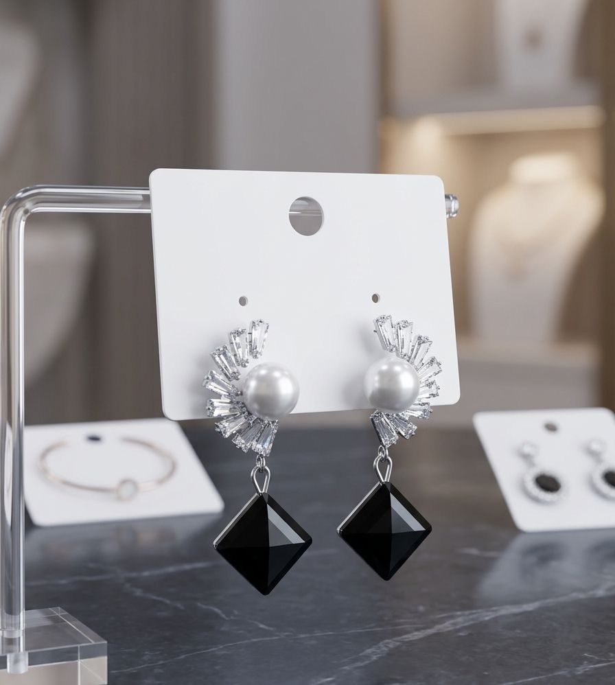 Pearl & Onyx Crystal Drop Earrings