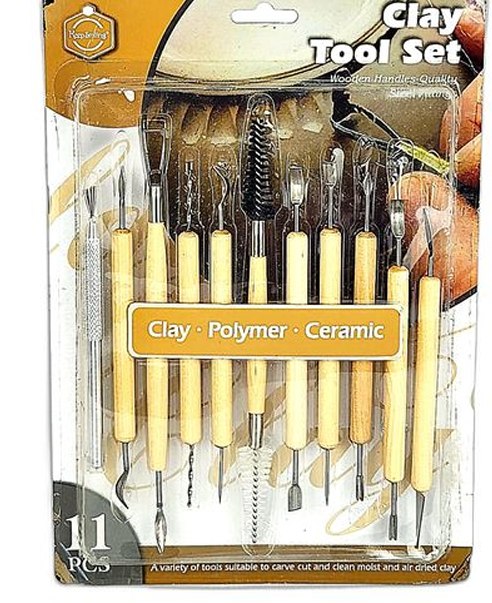 11-Piece Clay Sculpting Tool Set | Wood Handle & Steel Tips