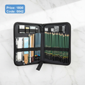 Sketching pencil set flat lay on marble surface