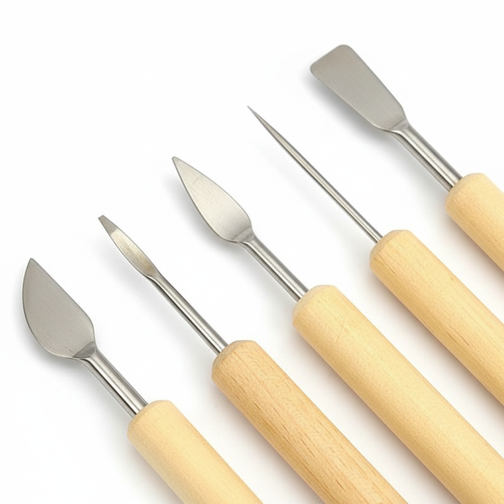 Close-up of stainless steel clay tool tips showing precision craftsmanship